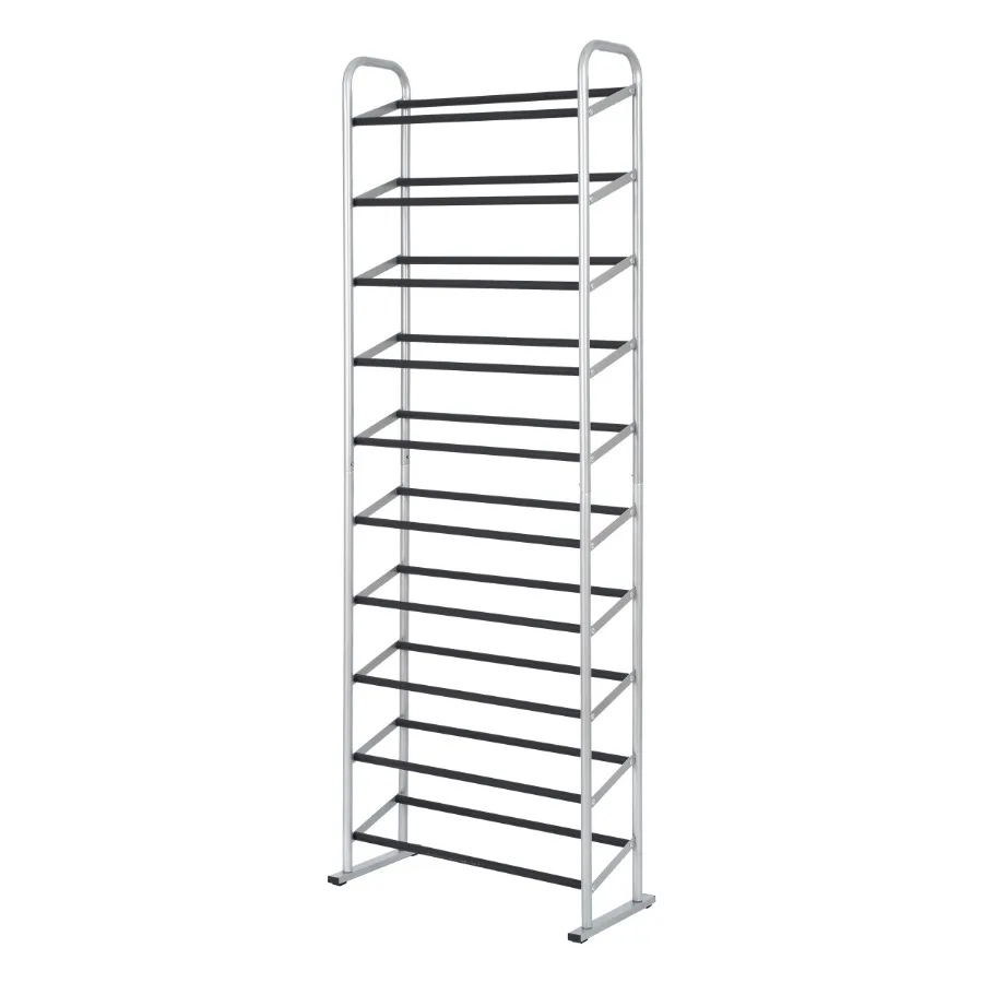10-Tier Silver and Black Narrow Shoe Rack for Shoe Storage Holds up to 30 Pairs