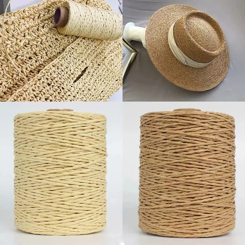 280-300m/Roll Summer DIY Raffia Straw Yarn Hand Knit Natural Colorful Threads Basket Knitting Material Crochet Hat