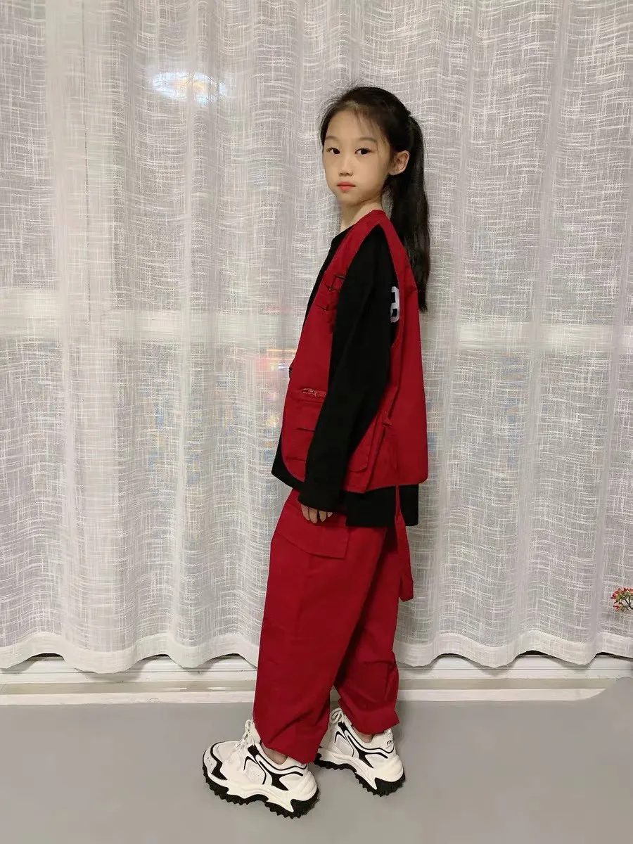 زي أداء للأطفال، مجموعة رقص الشوارع، زي رقص رائع وسيم للأولاد، زي رقص المدرج للفتيات على طراز الهيب هوب #5