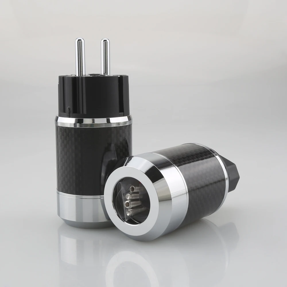 Hi-end Carbon Fiber Rhodium Plated AC Power Cable IEC Female Connector HiFi 2 Pins EU EUR Schuko Power Plug Socket
