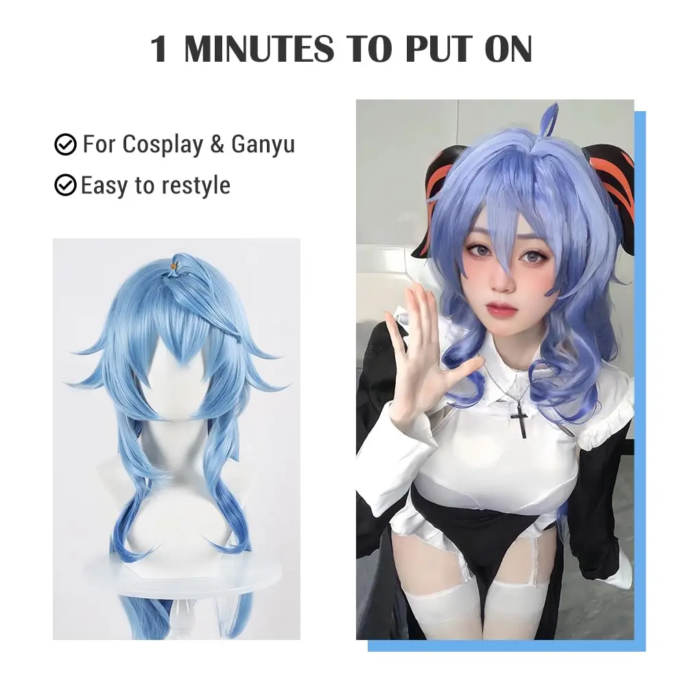 Ganyu peluca azul Cosplay Ganyu, ropa sintética de Anime, Ganyu