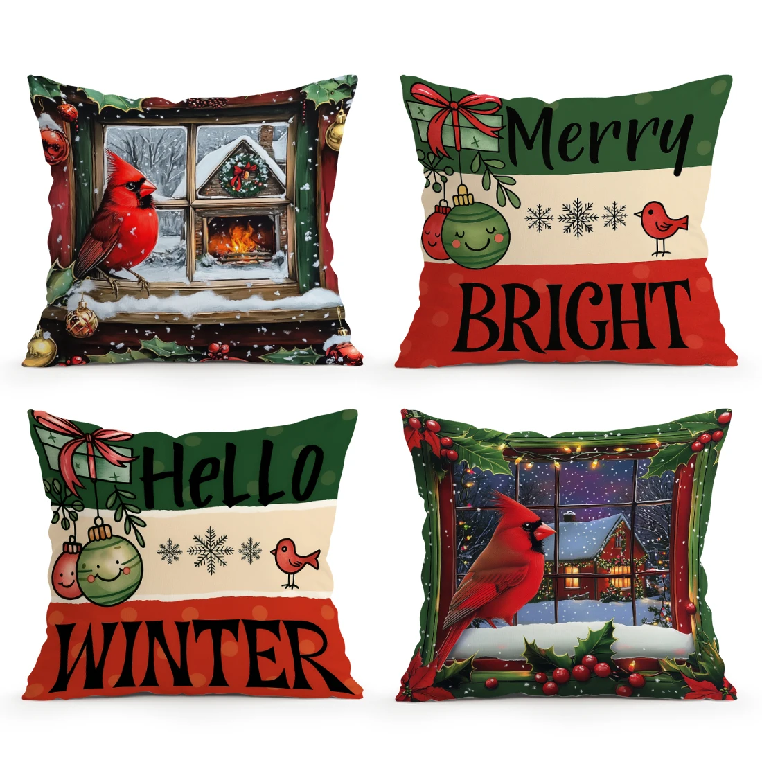 Christmas Cardinal Holly Fruit Decoration Cushions Pillowcase Cushion Cover Throw Pillow Sofa Decoration Pillowcover Home Decor