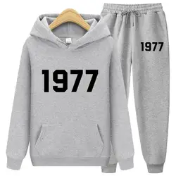 1977 Hoodie Tweedelige Sets Voor Mannen En Vrouwen Modemerk High Street Losse Fleece Herfst Winter Warme Hoodies Broek