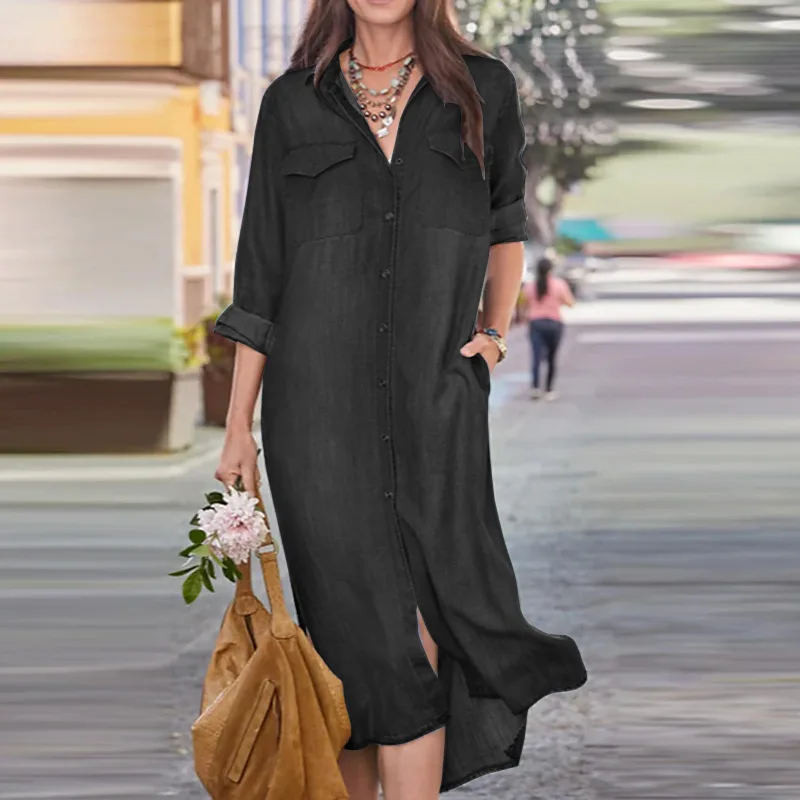 Loose Denim Oversize Shirt Dress Women Spring Autumn Casual Women Long Sleeve Long Dresses Vestidos Women\'s Clothing