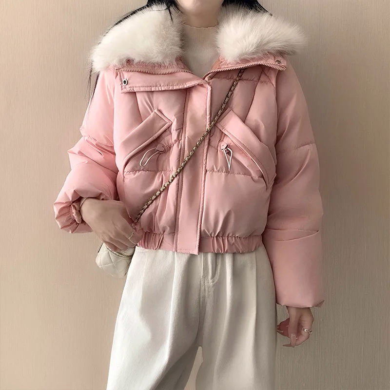 

2025 New Korean Women Winter Puffer Jacket Warm Fur Collar Parkas Fashion Elegant Korean Short Women's Winter Clothes