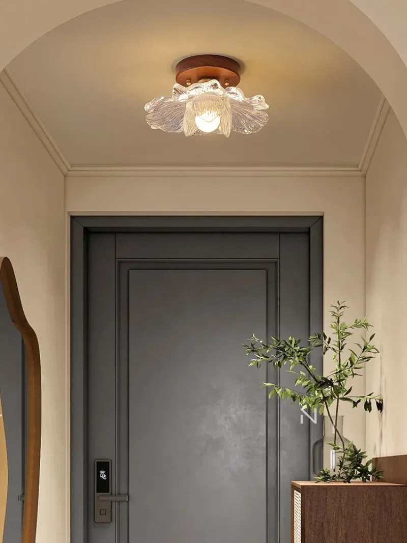 Plafon kayu bergaya Jepang, pintu masuk, bunga teratai mewah, balkon ruang ganti