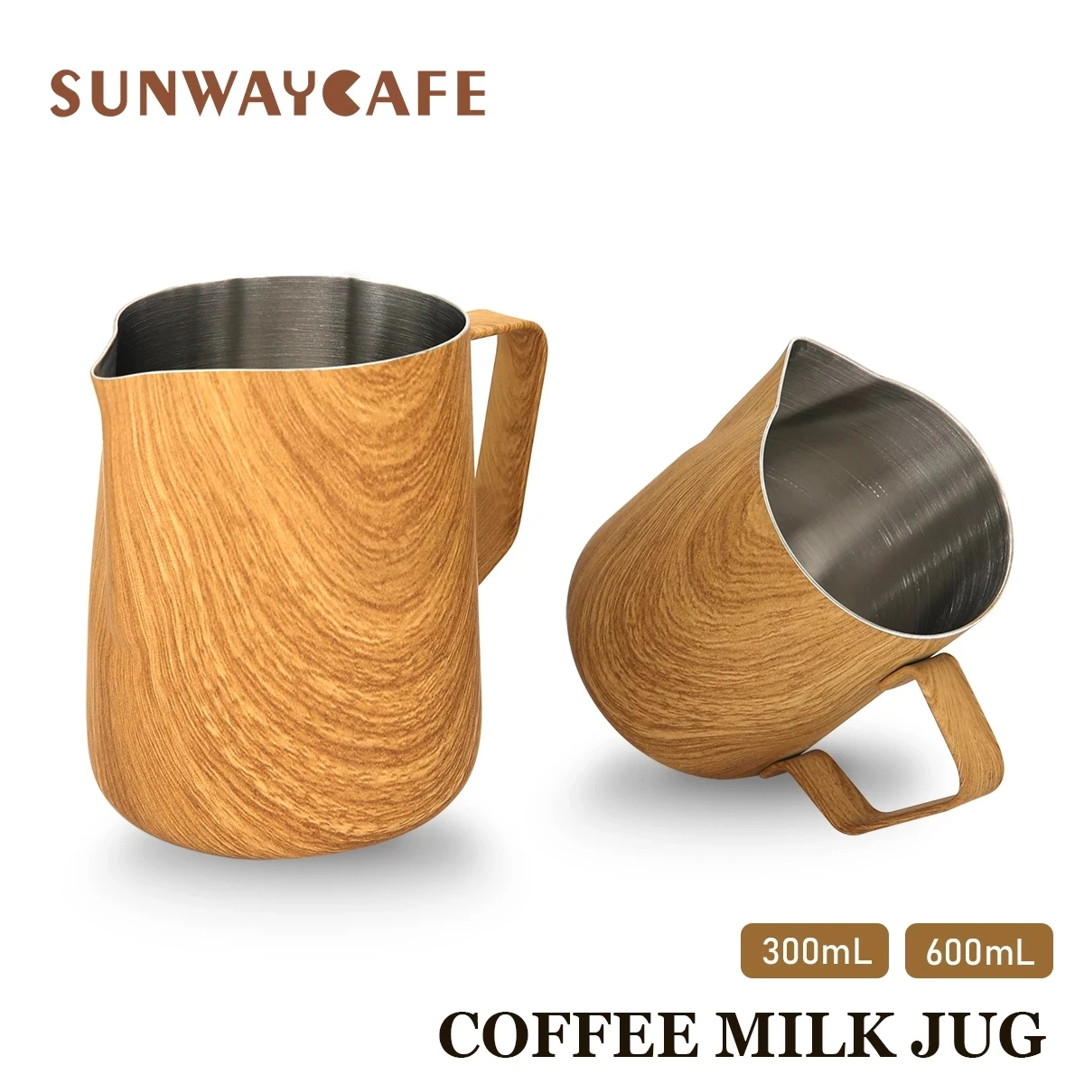 Stainless Steel Milk Frothing Pitcher, Coffee Milk Jug Pull Flower, Latte Cup, Espresso Frother Mug, Barista Tool, 300 ml, 600ml