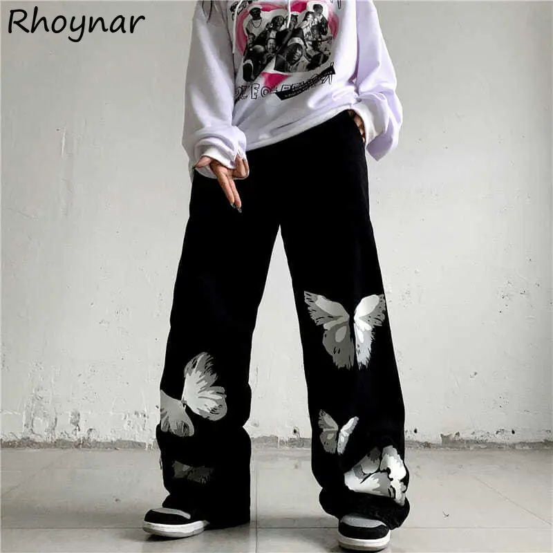 

European High Street BF Jeans Women Unisex Chic Aesthetic Printing Baggy Stylish Hip Hop Young Schoolgirls Cool 2023 New Fashion