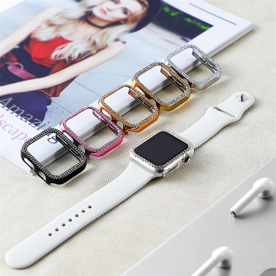 Diamond Cover for Apple Watch Case 45mm 41mm 42mm 38mm PC Bumper protector iwatch series 9 8 7 6 5 4 3 Se 40mm 44mm Accessories