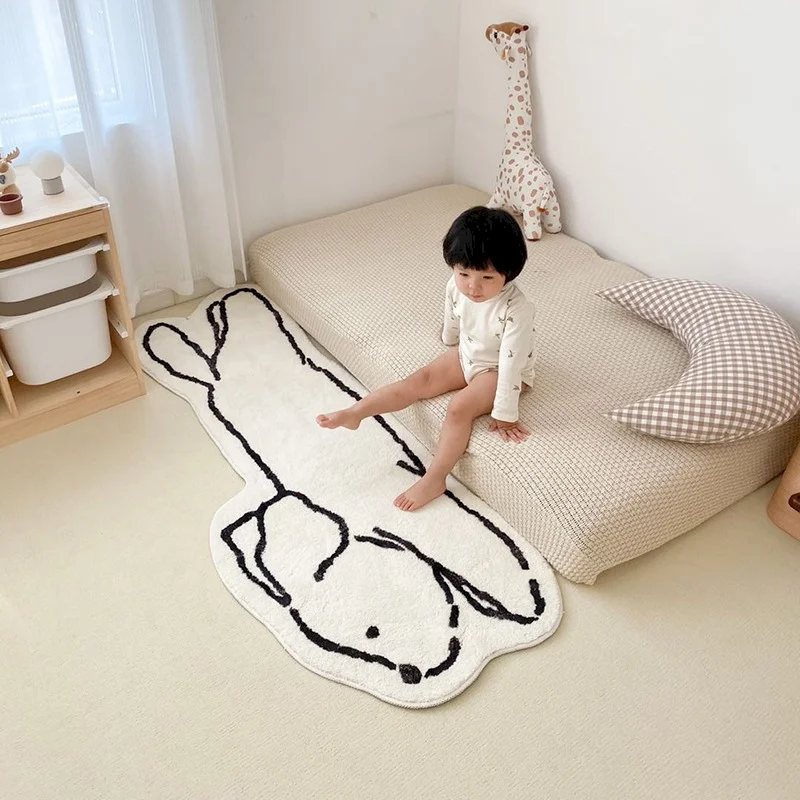 VIKAMA Cartoon Lines Cat And Dog Bed Side Footrest, Anti Slip And Anti Fading Soft Carpet, Cute Bedroom  Home Decoration