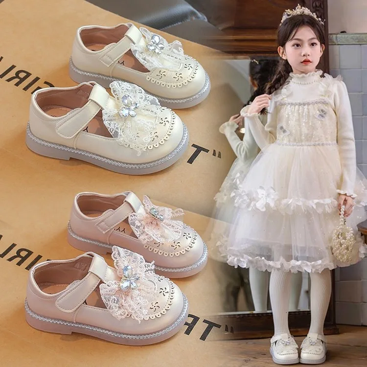 Baby Girls Shoes PU Toddler Princess Dress Shoes For Girls With Bowknot Flat Non-Slip Rubber Soles Spring Summse Infant Shoes