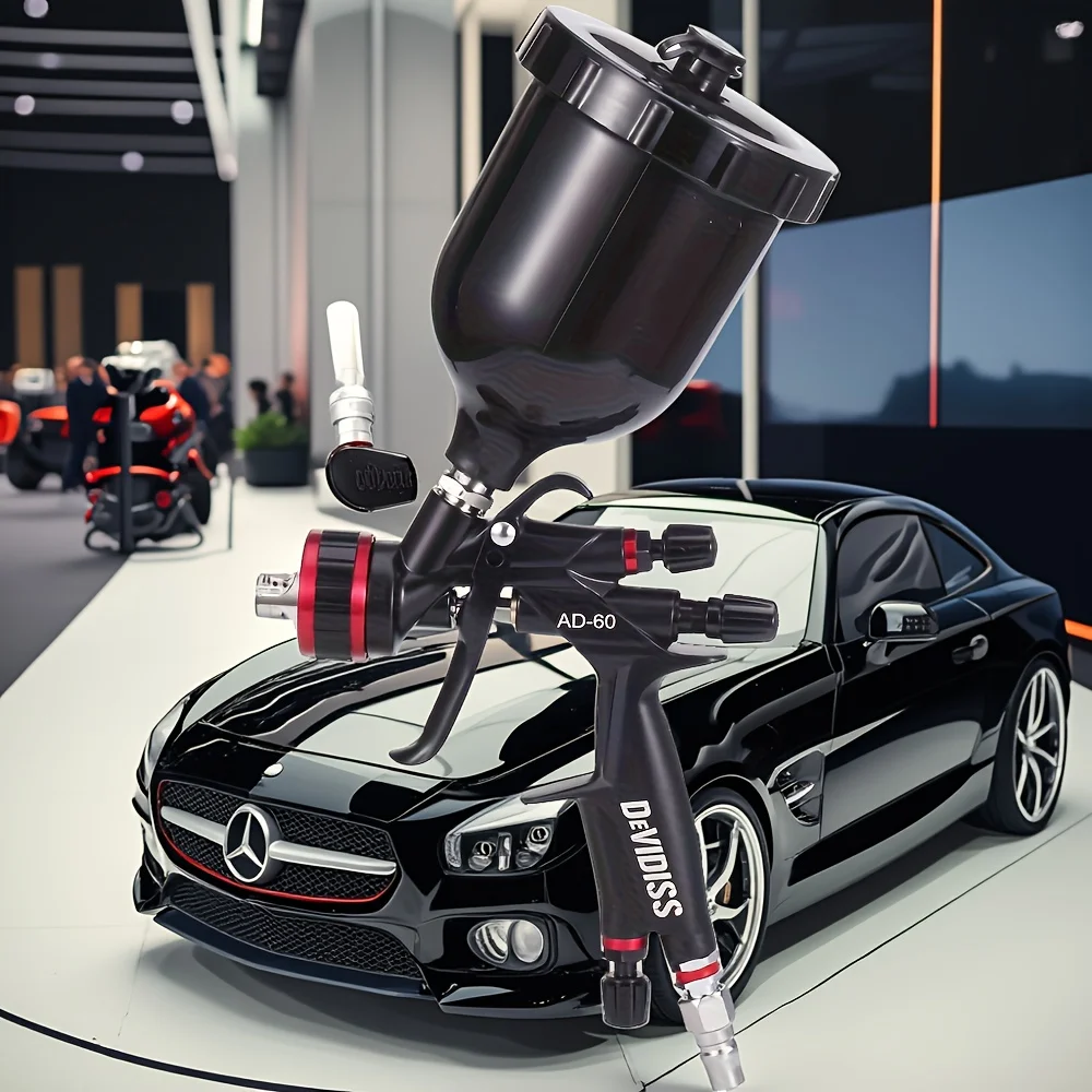 

DEVIDISS AD-60 Black Air Spray Gun 1.3mm HVLP Nozzle, Dual Pressure Control (12-15Bar) Industrial Paint Tool