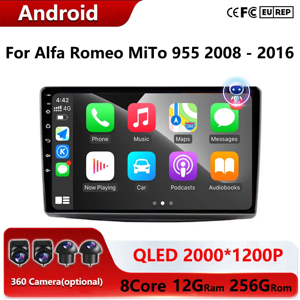 

For Alfa Romeo MiTo 955 2008 - 2016 Android Auto GPS Navigation Bluetooth WiFi QLED screen Car Radio Multimedia Video Player