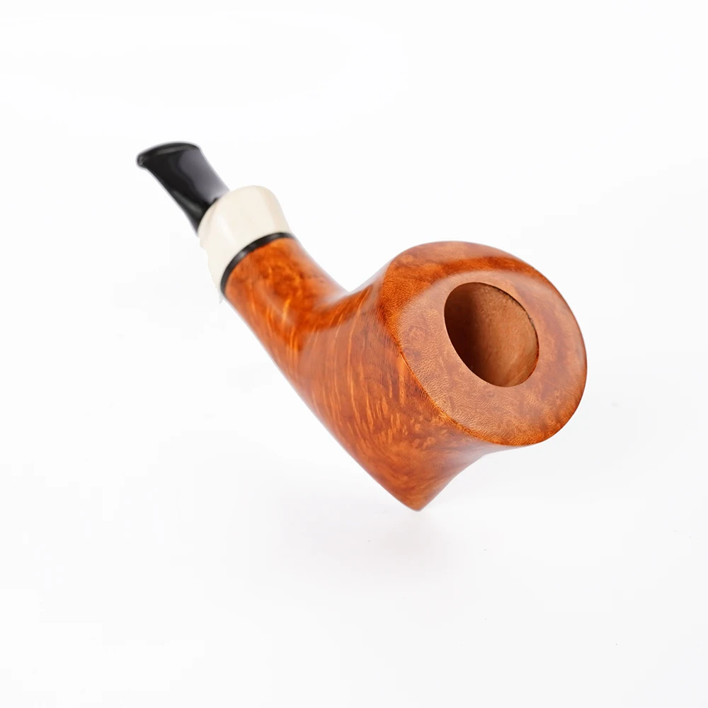 MUXIANG Handmade briar tobacco pipe Winter warm snuff pipe White decorative ring Father's Day gift pipe Bowl diameter 20mm