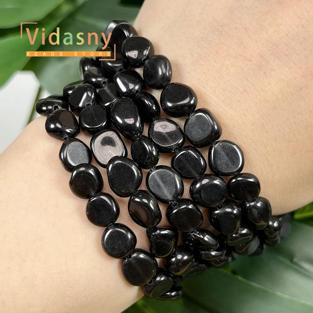 8-10mm Natürlicher Schwarzer Obsidian Stein Unregelmäßige Ovale Lose Perlen für Schmuckherstellung DIY Armbänder Zubehör – Detail 8