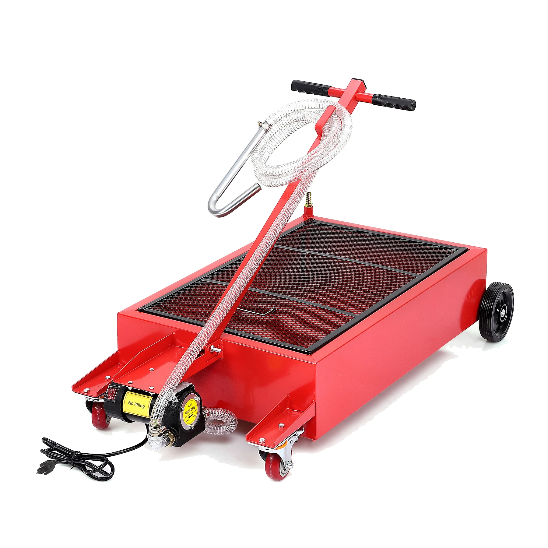 20 Gallon Electric Oil Drain Pan with 110V Pump & 8 Ft Hose, Low Profile & T Folding Handle Oil Drain Cart for Truck Cars SUVs
