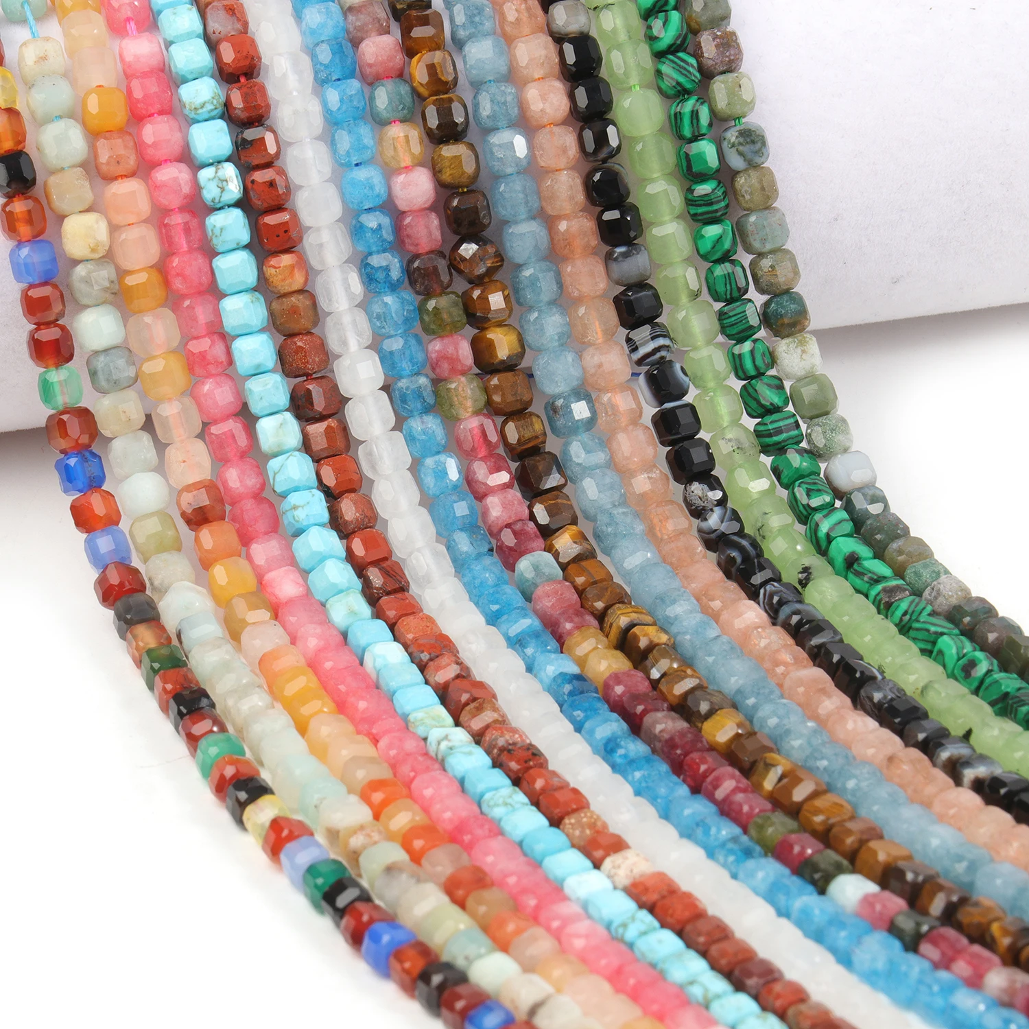 5mm Faceted Cube Beads Natural Stone Onyx Turquoise Aquamarine Square Spacer Beads For Jewelry Making Diy Charms Bracelets 15\'\'