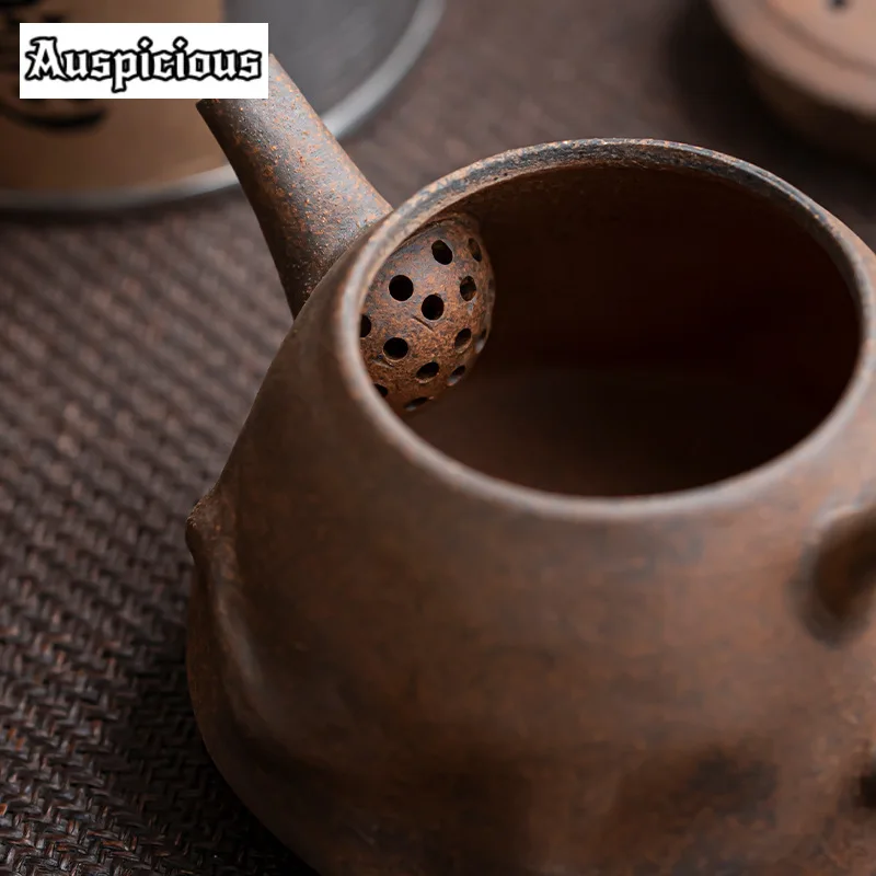 100ml Handmade Coarse Old Rock Mud Teapot Ancient Pot Household Tea Brewing Kettle with Filter Tea Items Accessories Collection