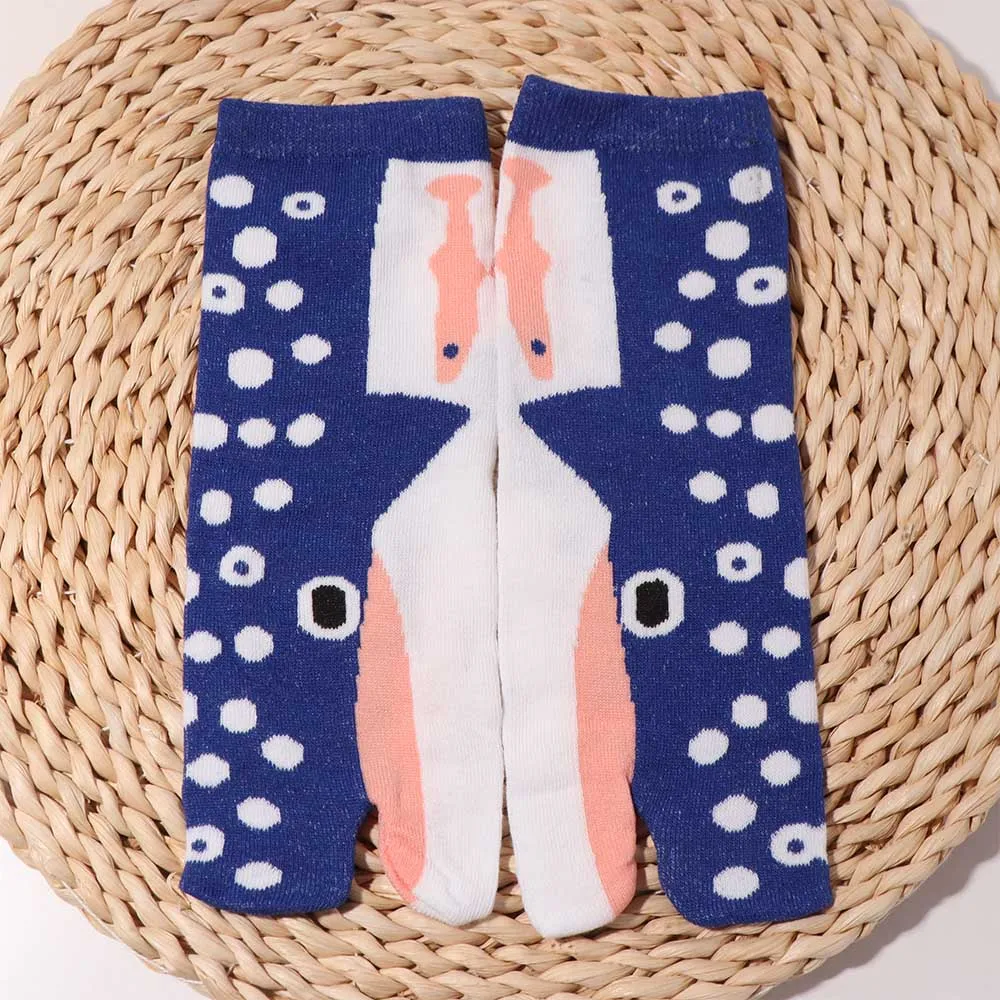 Comfortable Deep-sea Animals Funny Fish Tube Socks Whale Shark Toe Mid Calf Sock Stripe Dot Flower Eel Toe Separator Socks Women