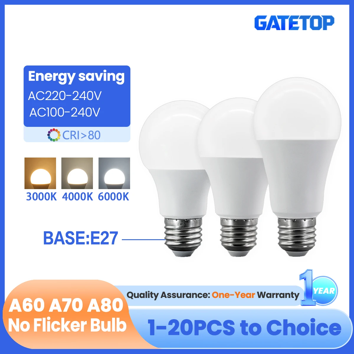 LED Bulb Lamps  E27 8W 9W 10W 12W 15W 18W 20W 24W  Light Bulbs AC 220V 110V Daylight Lighting A60 A80 for Home Foyer Room decor