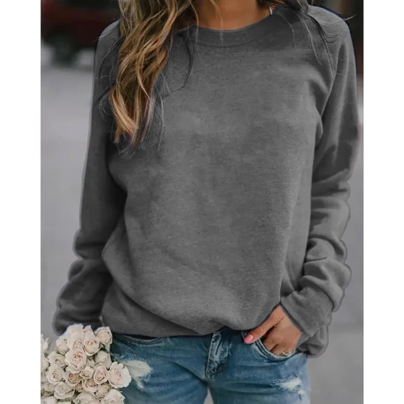 2024 Women\'s Autumn/Winter New Long Sleeve Solid Color Korean Loose Comfortable Round Neck T-shirt Sweatshirt Top Women\'s Wear