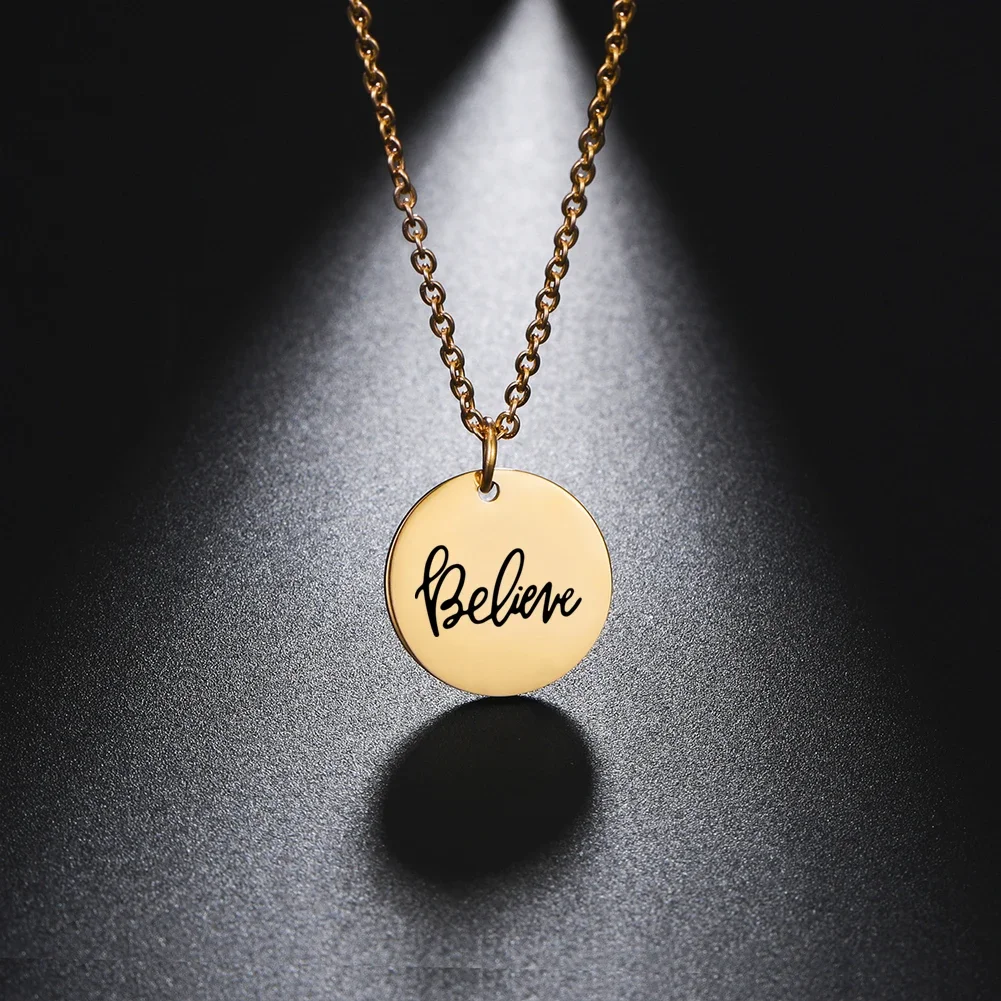 Cazador Stainless Steel Round Pendant Necklace for Women Excitation Words Strange Faith Believe Love Birthday Jewelry Gifts 2026