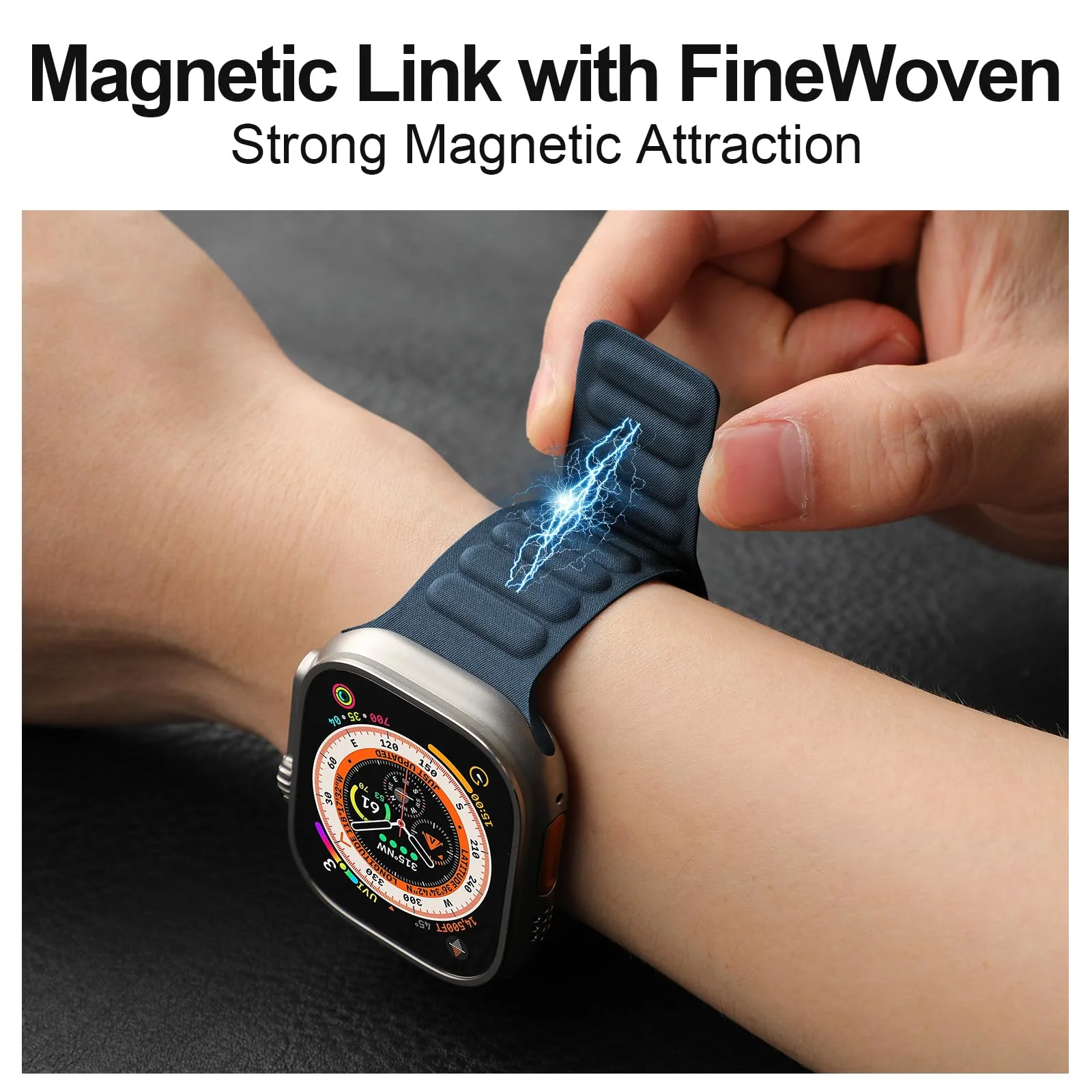 สาย Finewoven สำหรับสายคาด Apple Watch 49มม. 44มม. 46มม. 45มม. 41 42มม. สร้อยข้อมือแม่เหล็กต้นฉบับ iWatch Series 10 9 SE 8 7 6 5 Ultra2