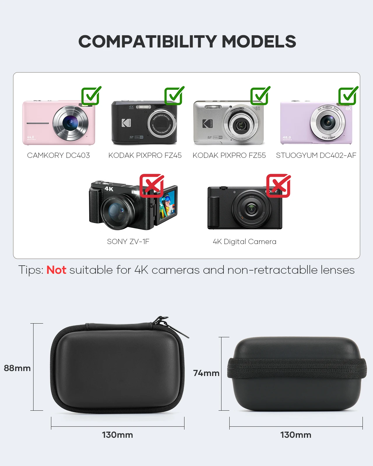 Camera Case Fit for Digital Camera KODAK PIXPRO FZ45/FZ55,Travel Compact Case with 3 SD Card Slots & Mesh Pocket for Accessories