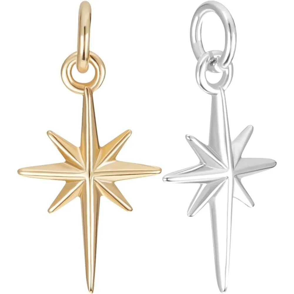 12Pcs Gold/Silver North Star Charms Polaris Star Pendants Charms with Jump Rings 10x17mm for DIY Craft Bracelet making kit