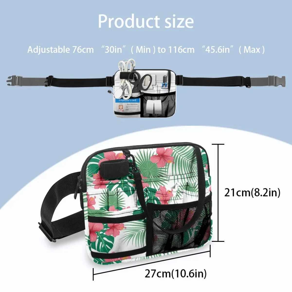 Nurse Fanny Pack Hibiscus Jungle Tropical Print Belt Organizer for Women Portable Waist Bag Shoulder Pouch Print on Demand Gift