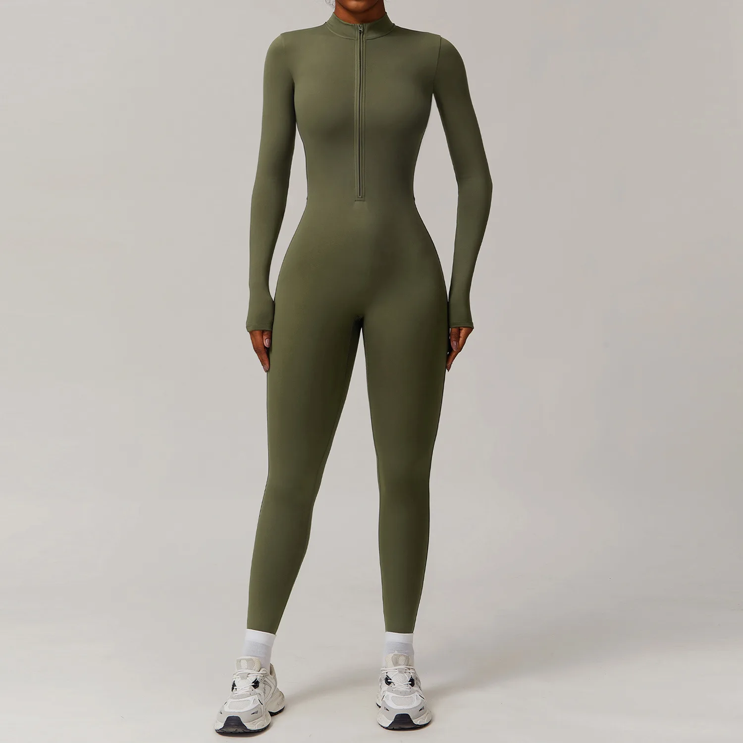 MODITIN Damen-Fitness-warmer Overall mit Fleece für Fitnessstudio, lange Ärmel, Reißverschluss, Oberteile, nahtlose Hosen, Yoga-Set, einteilig, sexy Kleidung