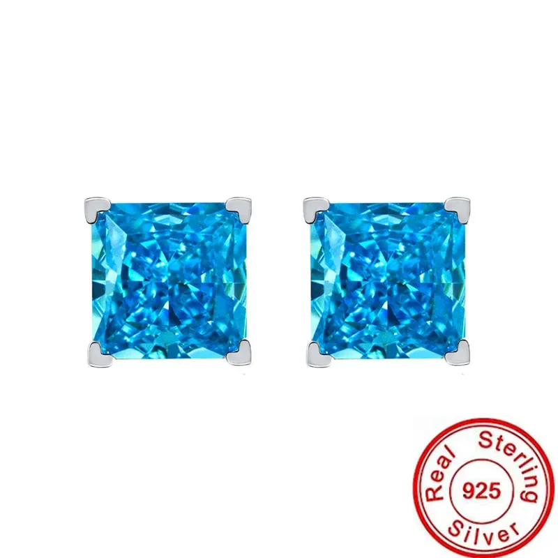 

Princess Cut 6mm Aquamarine Stud Earring 925 Sterling Silver Engagement Wedding Earrings for women Bridal Promise Party Jewelry