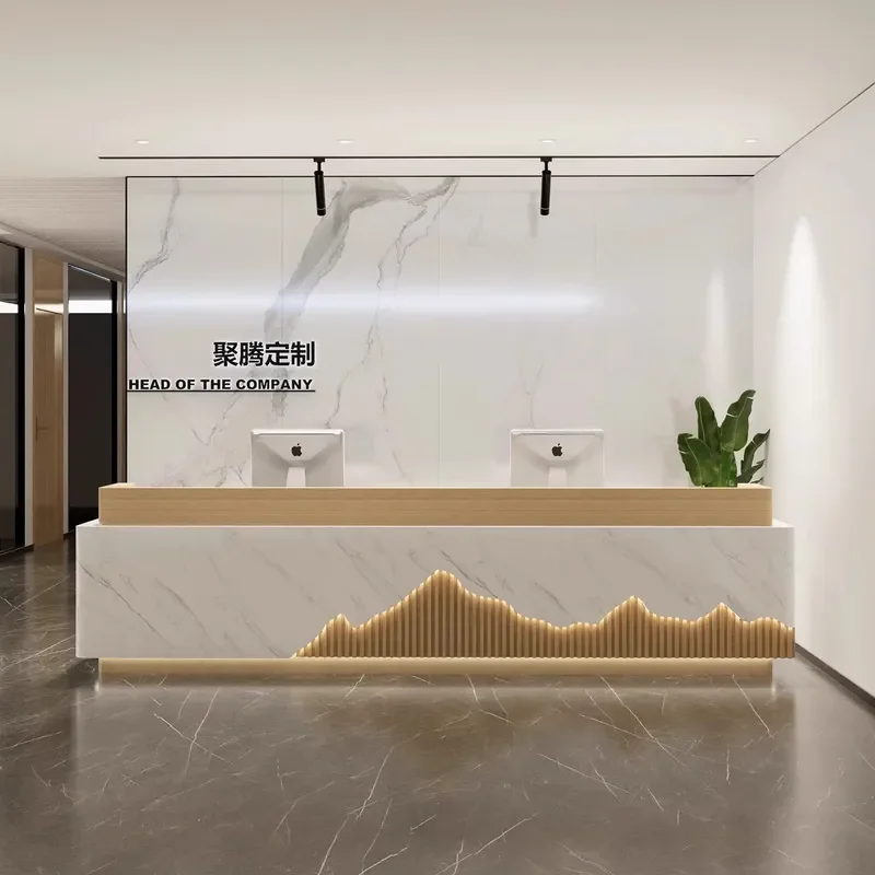 Marble Checkout Bar Counter, Painted Solid Wood Premium Simple Front Desk for Company, Beauty Salon and Hotel Commercial Furnish