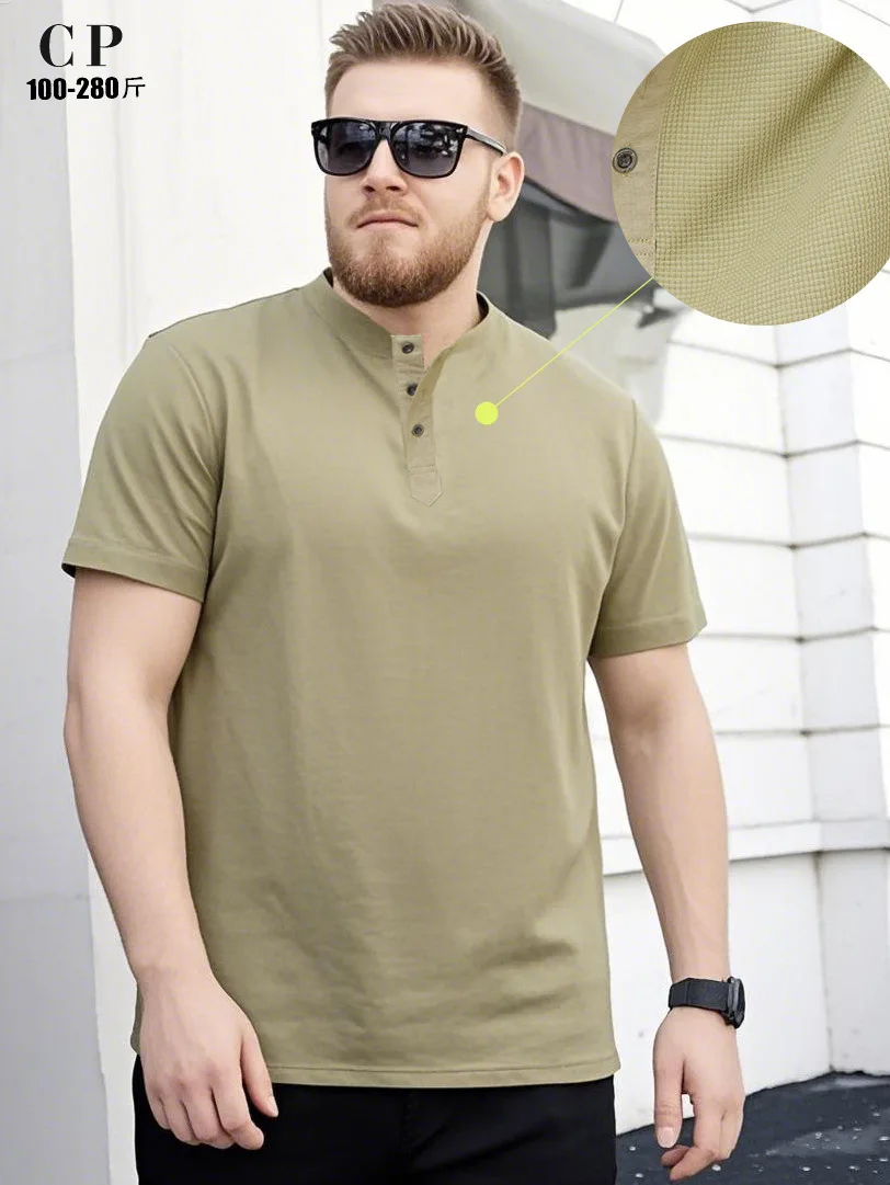 

American Retro Large-size Knitted Waffle T-shirt for Men Summer Loose O Neck Short-sleeved Bottoming Shirt Men's Tops Tees 2521
