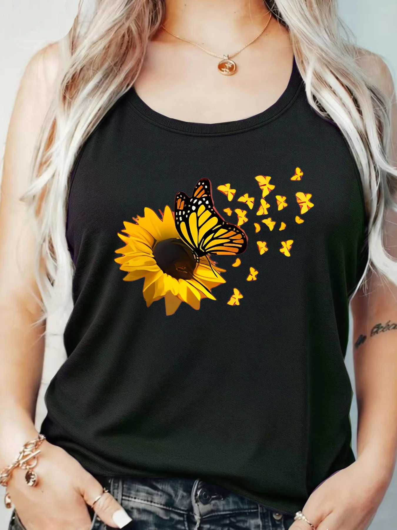 

Loose Fit Printed Pocket T-Shirt for Women with Ribbed Collar round Neck 1-8XL plus Size Comfortable Casual Vest