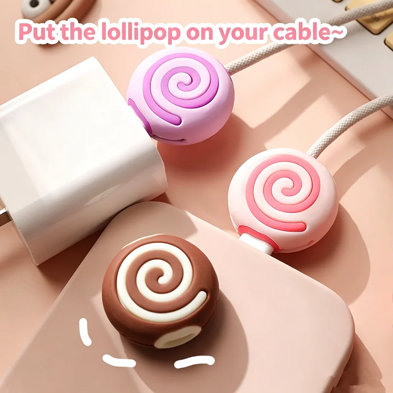 Cute Lollipop Silicone Cable Protector Anti-Break Charging Cord Protective Cover Cable Bite For Type-C / iPhone Charger Cable