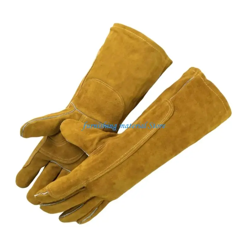 Y5GD Double Layer Leather Welding Gloves Long Soft Heat Resistant Anti Scald for Welding Work Gloves Gardening