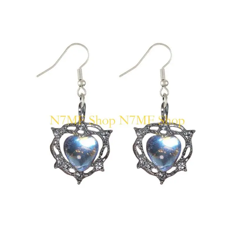 N7MF Love Heart Shaped Pendant Opal Crystal Peach Heart Loose Beads Charm for DIY Jewelry Necklace Earrings Making Accessory