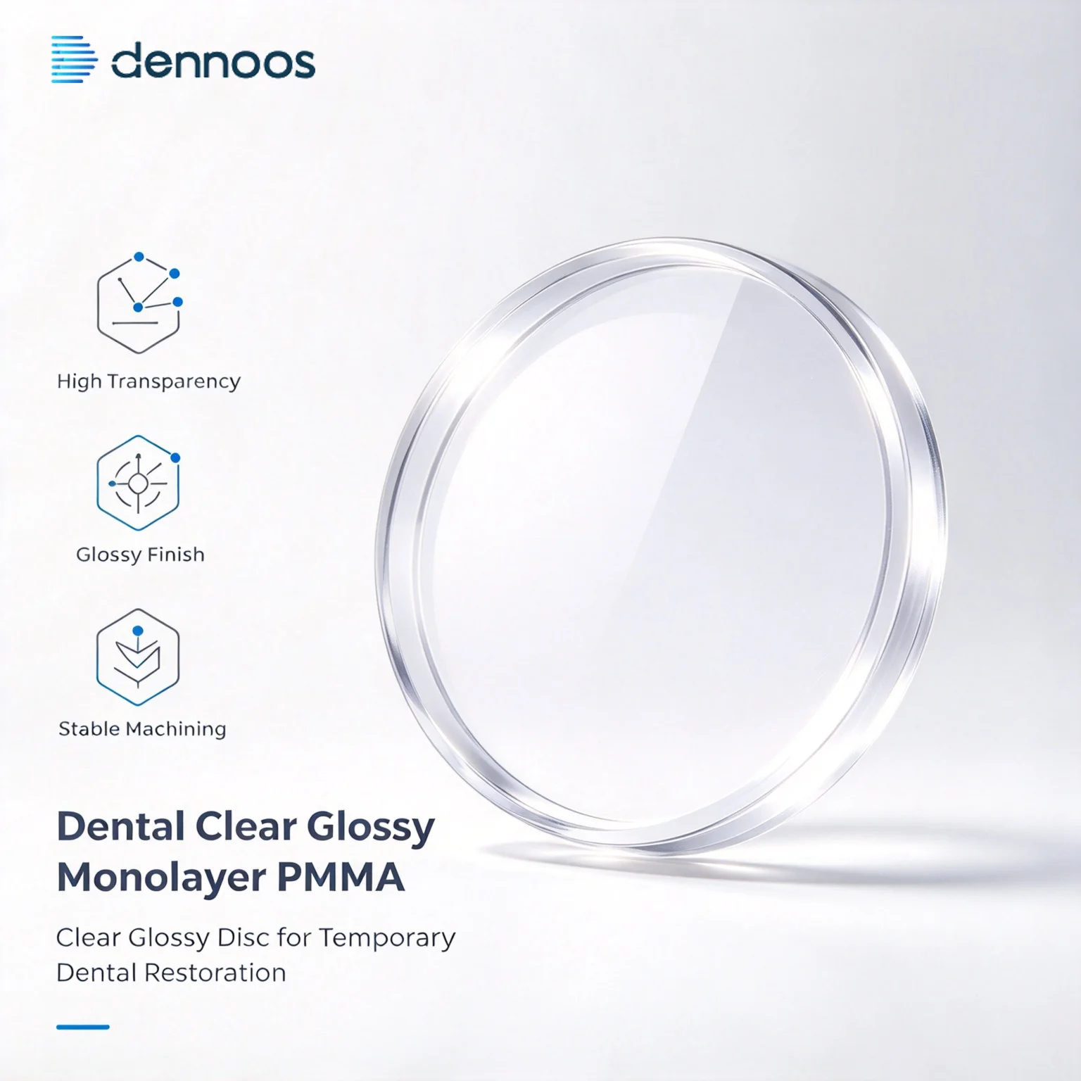 Lodden Clear Glossy Monolayer PMMA Disk for Dental Lab CAD CAM Material Clear Color Resin Disc Dental Lab