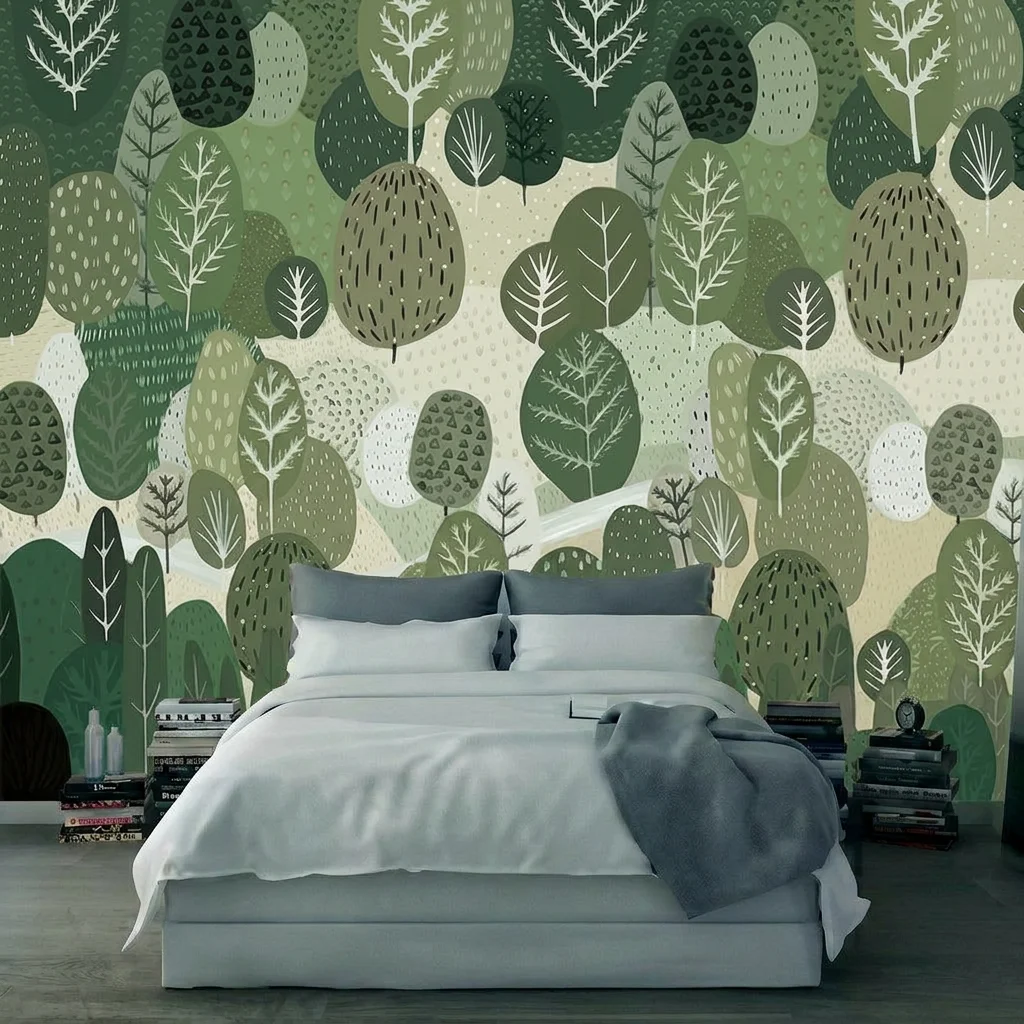 Abstract geometric tree shape, forest illustration style, artistic accent for children's room theme wall, self-adhesive material