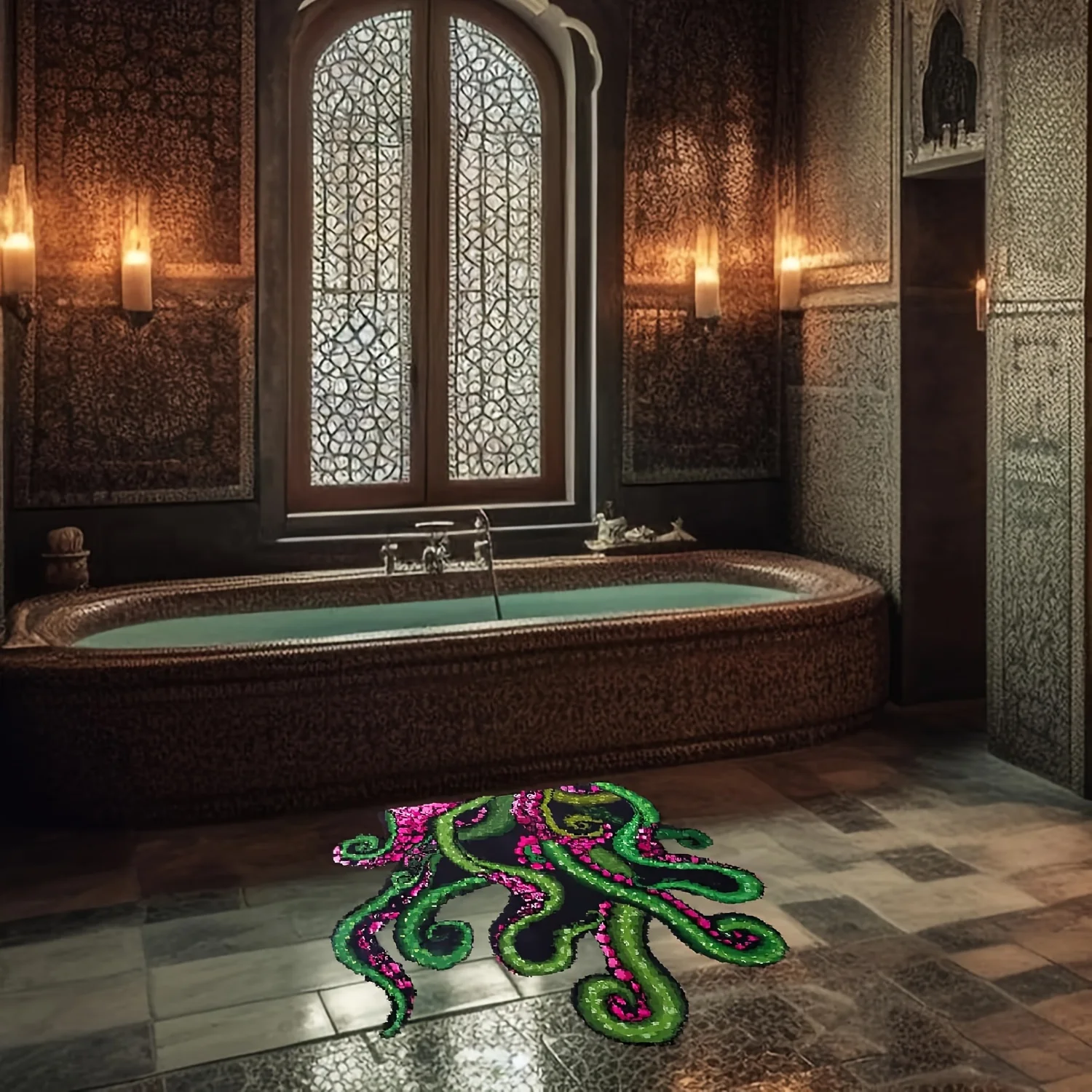 VIKAMA Octopus Themed Area Rug Durable Throw Carpet Absorbent Floor Mat Welcome Doormat Decor Bathroom Mat Home Deco