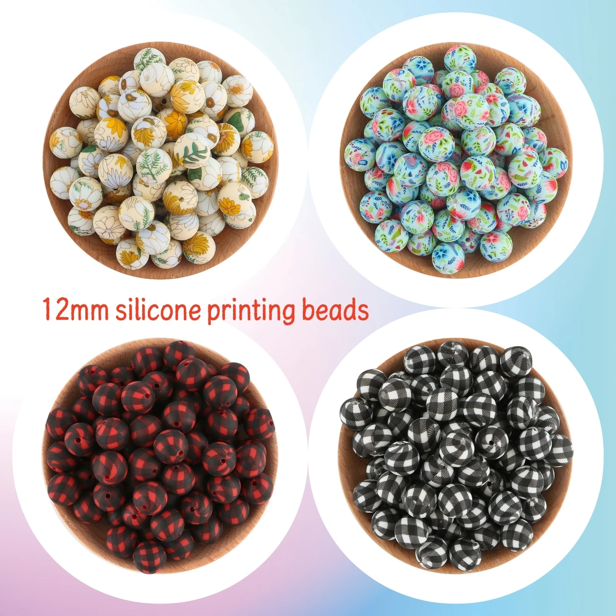 

100Pcs 12MM Printed Silicone Round Beads For Jewelry Making Bulk DIY Jewelry Bracelets Necklace