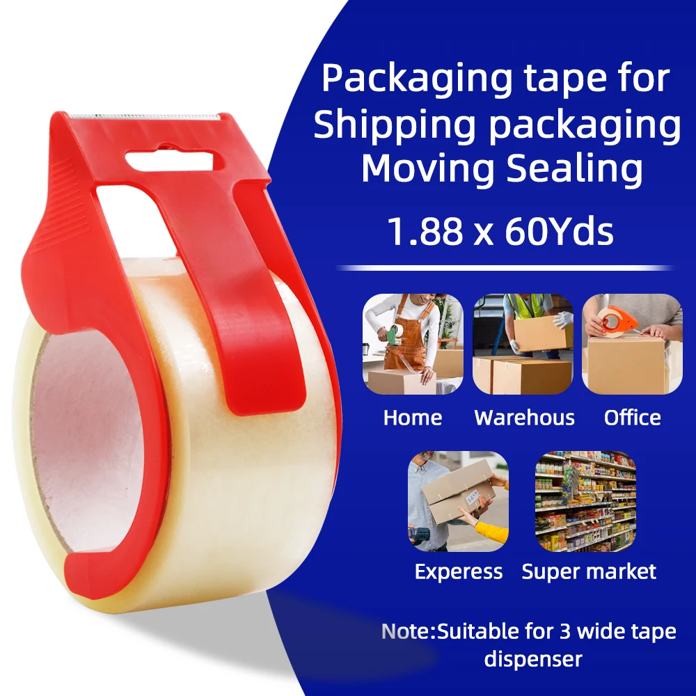 

6 Rolls 59M Transparent Tape BOPP Paper Packaging Sealing Tape with 1pcs Dispenser for Box Moving Packing, Shipping