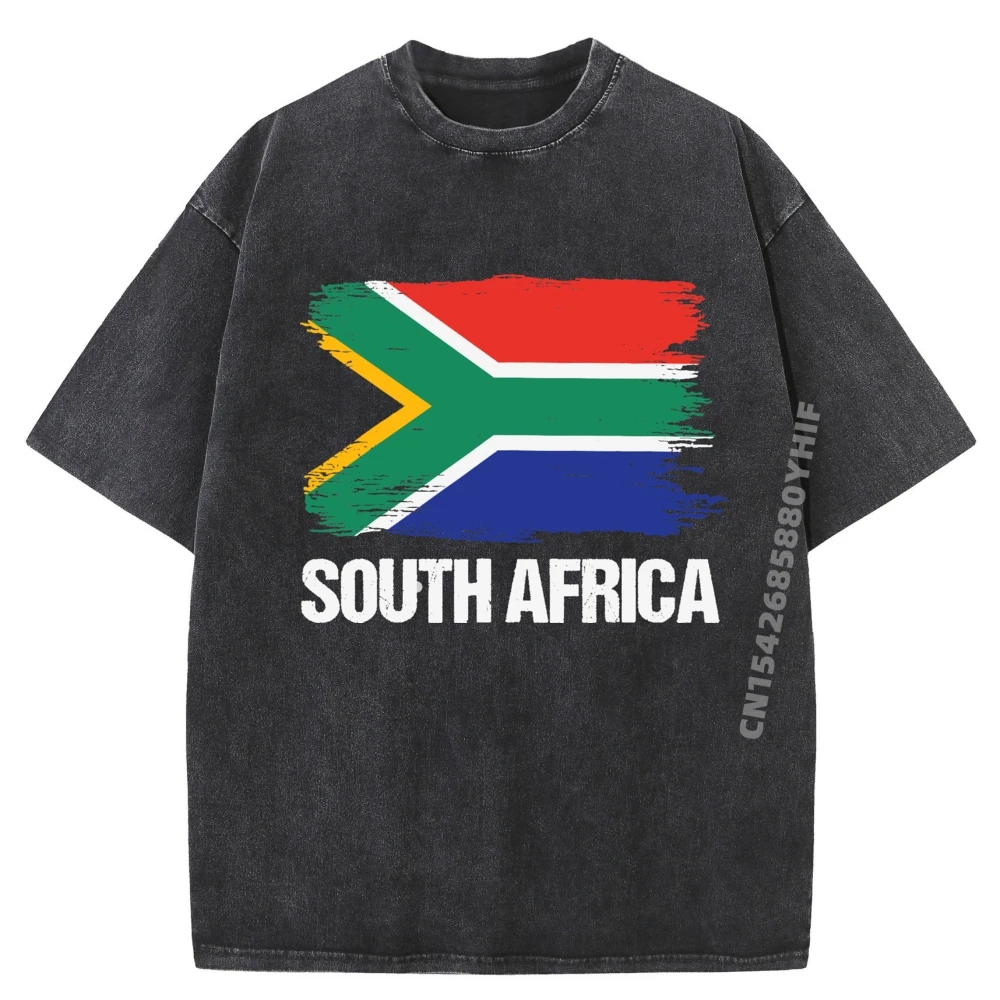 

South Africa Flag Pride Patriotic Born South African Plain T Shirts Wholesale Mens Gifts Retro Washed T-shirt Figures
