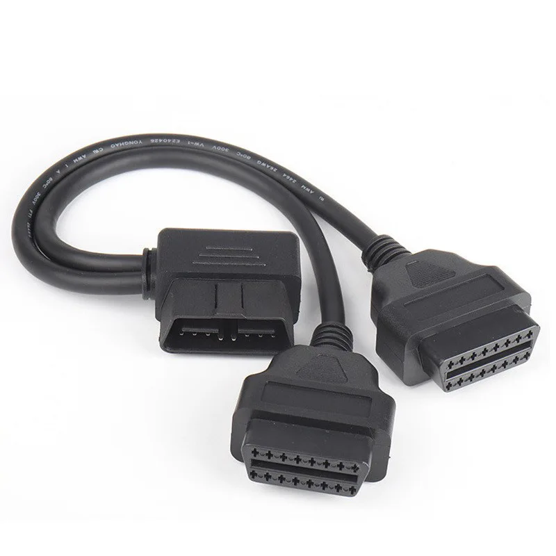 2 in 1 OBD2 Extension Cable 16pin Splitter Male to Dual Female Y OBD OBDII Cable 30CM  50CM 1 Male to 2 Female Interface