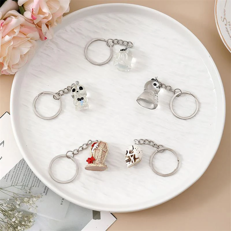 Cartoon Cute Halloween Charms Creative Skeleton Ghost Tombstone Keychain Pendant Bag Ornaments Halloween Party Decorations Gifts