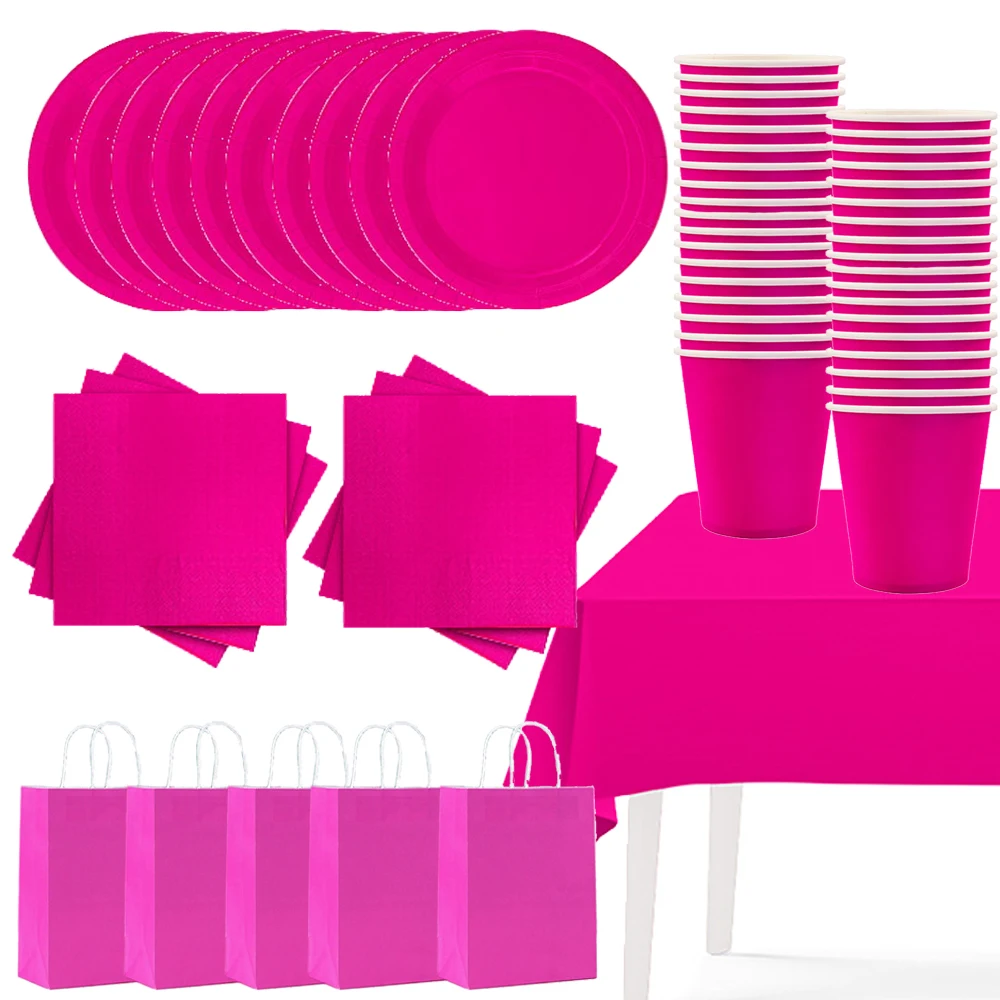 Soin Rosy thème anniversaire Super filles fête Rose rouge vaisselle jetable Rose filles bébé douche fête de mariage pique-nique vaisselle