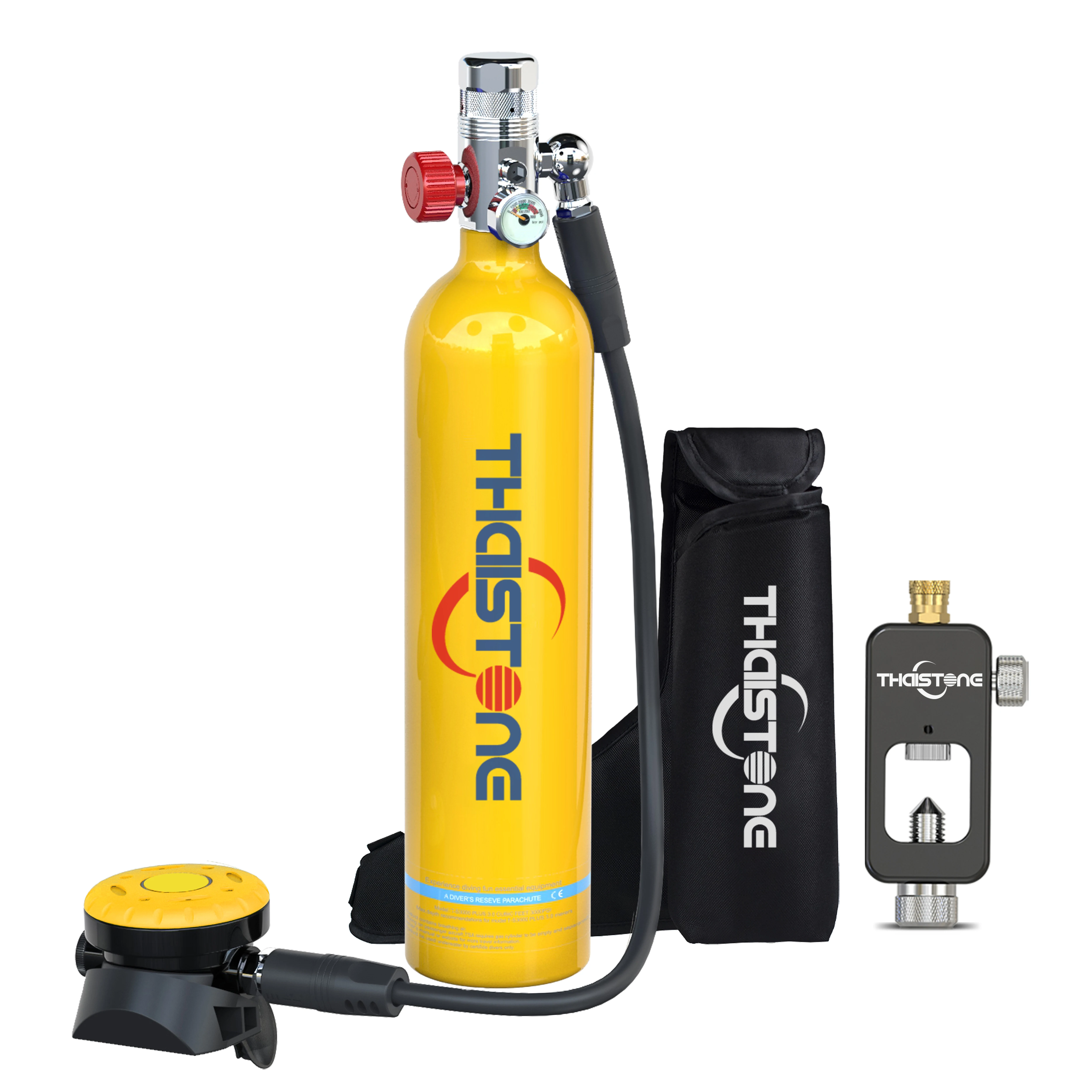 THAISTONE Colorful 1L Scuba Tank with Diving Bag and Refilling Adapter, Backup Air Cylinder Emergency Rescue Pony Bottle