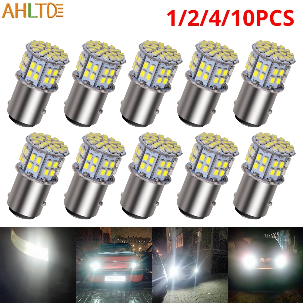 1/2/4/10Pcs 1156 Ba15s 1157 Bay15d Car Trunk Lights Yellow White Red 50SMD LED 12V Brake Turn Signal Lamp P21W Auto Reverse Bulb