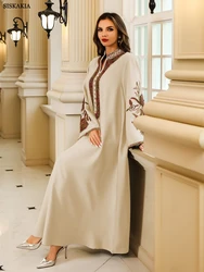 Siskakia moda musulmana Dubai donna abaya ricamo scollo a v abiti lunghi abito islamico marocchino Bandana turca abbigliamento arabo